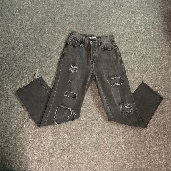 PacSun Denim - Pacsun High Rise Straight Black Distressed Jeans 23